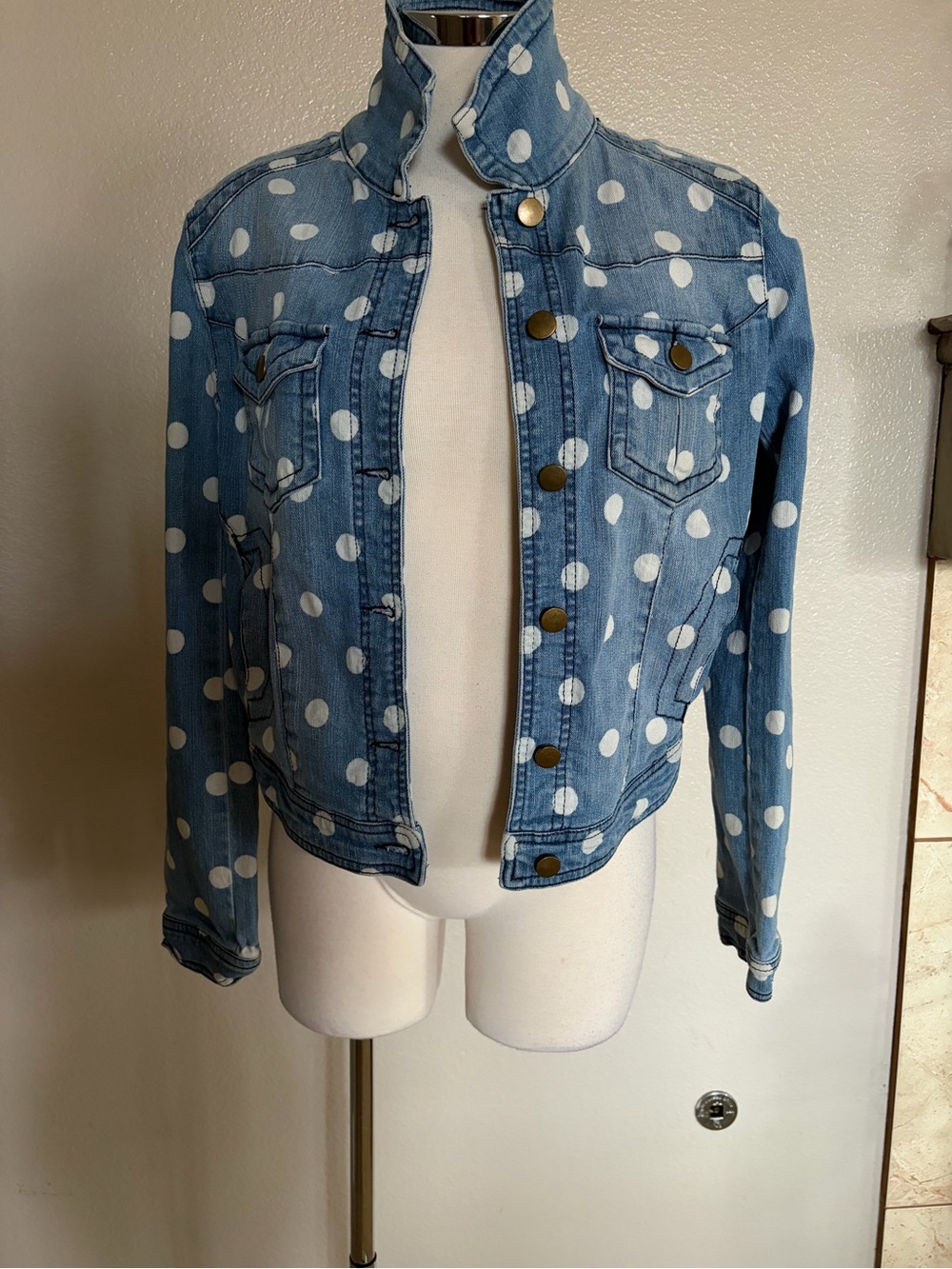 Fire Los Angeles Blue Denim Jacket with White Polka Dots